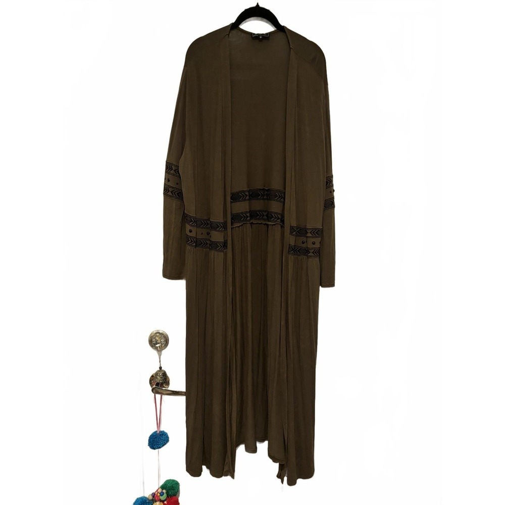 Women's POL olive boho long open front cardigan very oversized M‎ new #1281